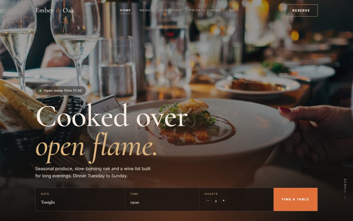 Ember & Oak restaurant website